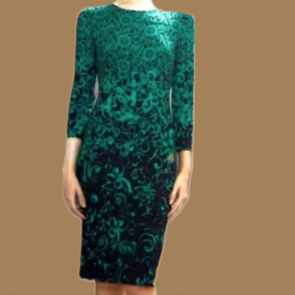 Escada Green Black Ombre Midi Dress